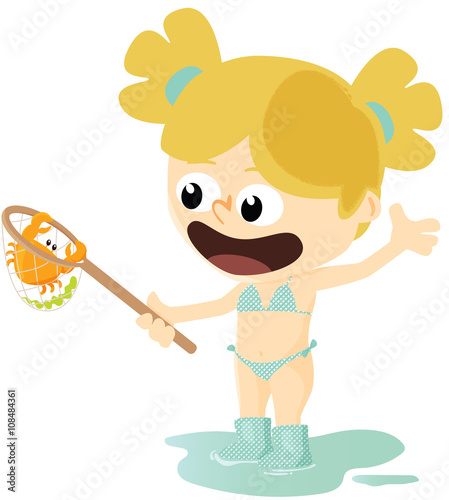 fillette à la pêche au crabe