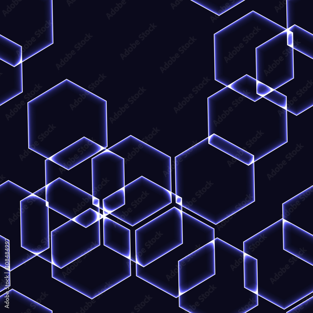 Very dark seamless background with light blue hexagons