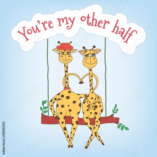 Couple of giraffes on a swing and the inscription You re my othe