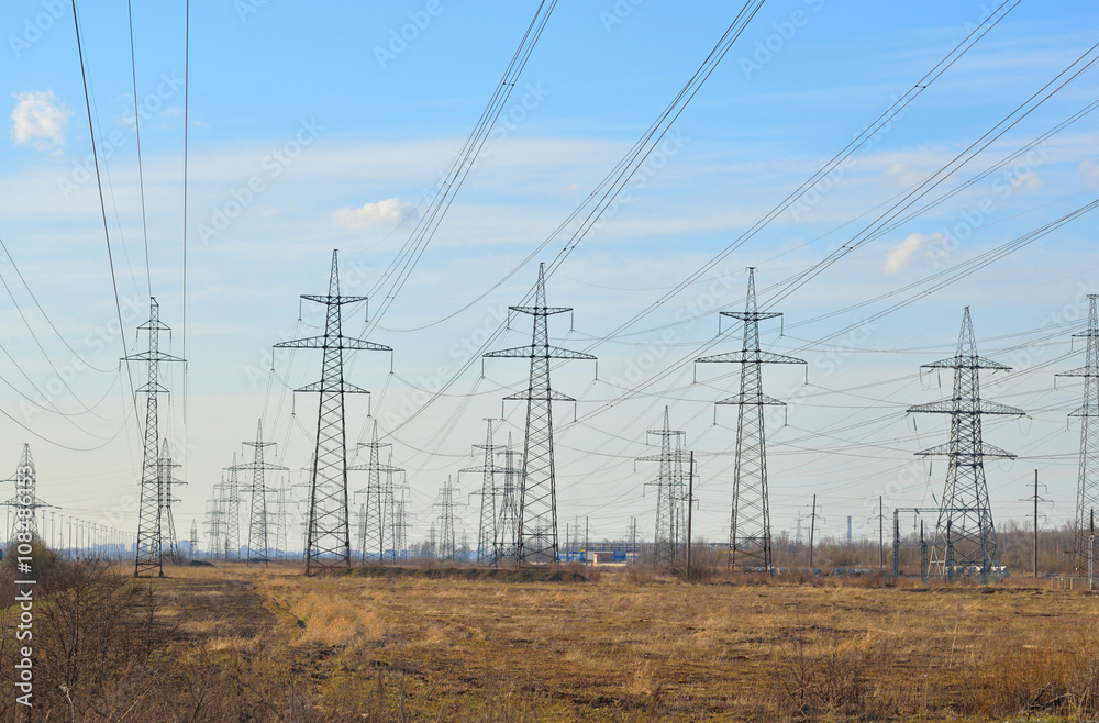 Power line in the countryside in the early spring. Power line in the countryside in the early spring.