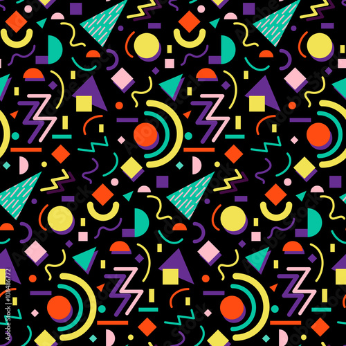 Seamless geometric vintage pattern in retro 80s style, memphis. Ideal for fabric design, paper print and website backdrop. EPS10 vector file.