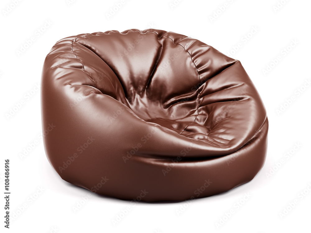 Brown soft leather beanbag isolated Brown soft leather beanbag isolated