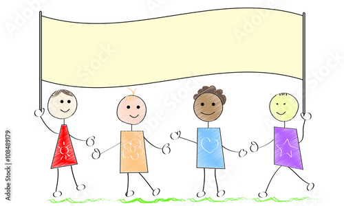 Children of different races holding flag
