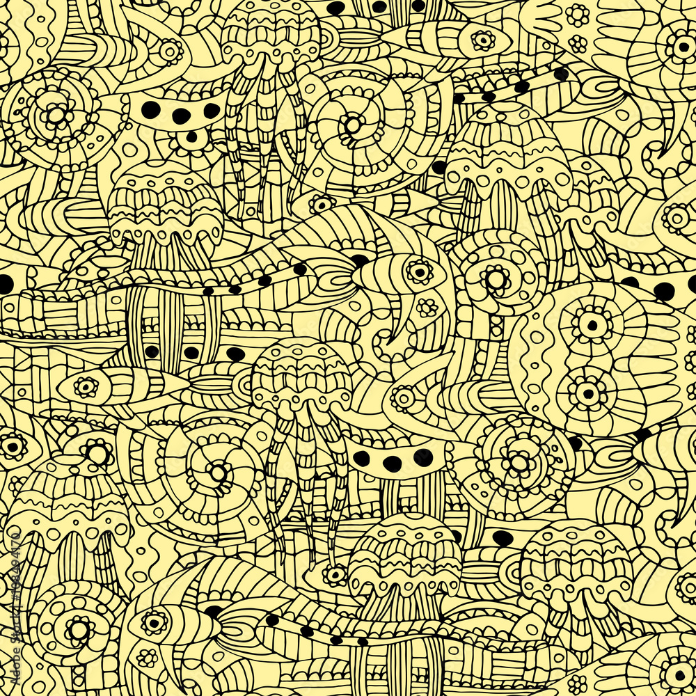 Vector illustration of a doodle marine life pattern Vector illustration of a doodle marine life pattern