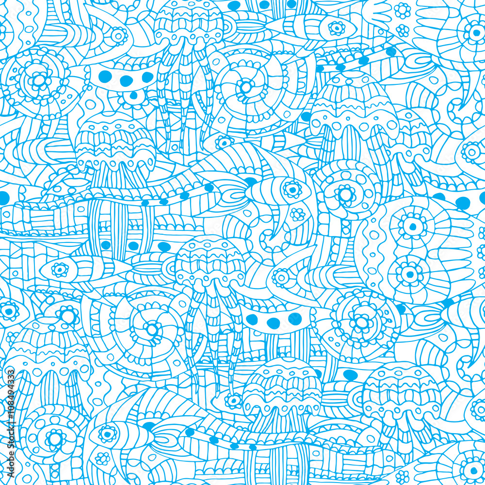 Vector illustration of a doodle marine life pattern Vector illustration of a doodle marine life pattern