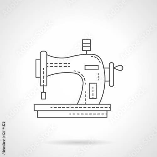 Old manual sewing machine flat line vector icon