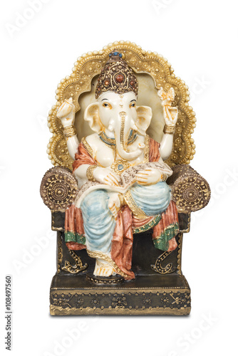 Figurine of Hindu god of wisdom, knowledge and new beginnings Ganesha isolated with clipping path.