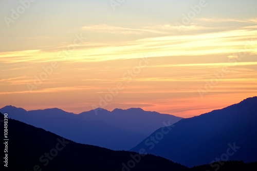 Sunrise with Clouds over Mountains. California, United States. 