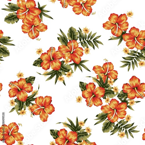 Orange Tropical Flowers Seamless Pattern