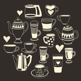 Big vector set with coffee icons 