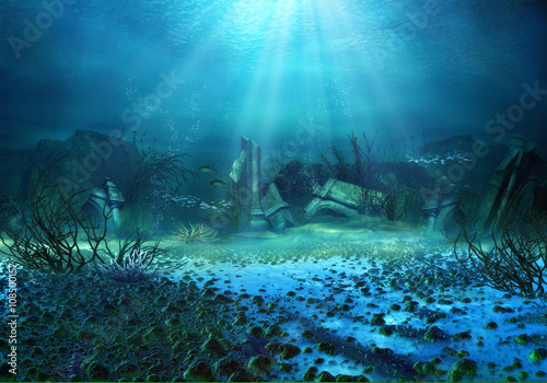 3D Rendered Underwater Fantasy Landscape photo