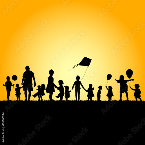 children silhouette illustration in nature
