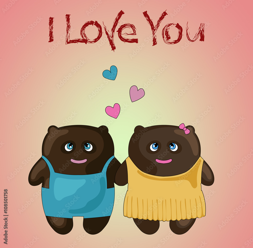 Cute cartoon animals couple fall in love, vector illustration. Cute cartoon animals couple fall in love, vector illustration.