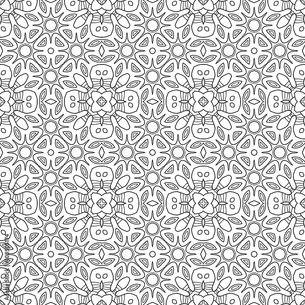 Black and white seamless pattern. Decorative ornament for coloring book