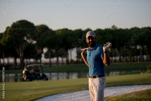 golfer portrait at golf course on sunset