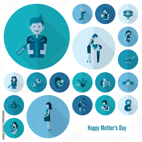 Fototapeta Naklejka Na Ścianę i Meble -  Happy Mothers Day Icons