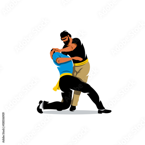 Vector Krav Maga Sparring Cartoon Illustration.