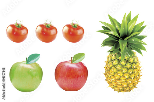Fruits and vegetables isolated on white background. 