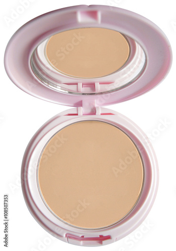 Compact pressed powder isolated on white background, top view. 