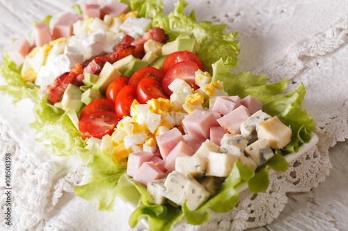 Traditional American Cobb salad close-up. horizontal 