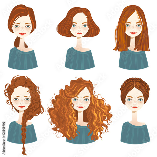 Set of stylish women's hairstyles.