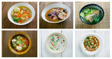 set of different fish  soups