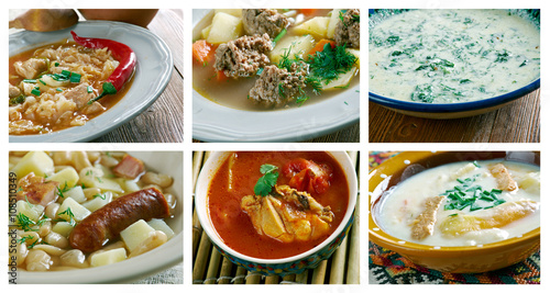 Food set of different l soups.