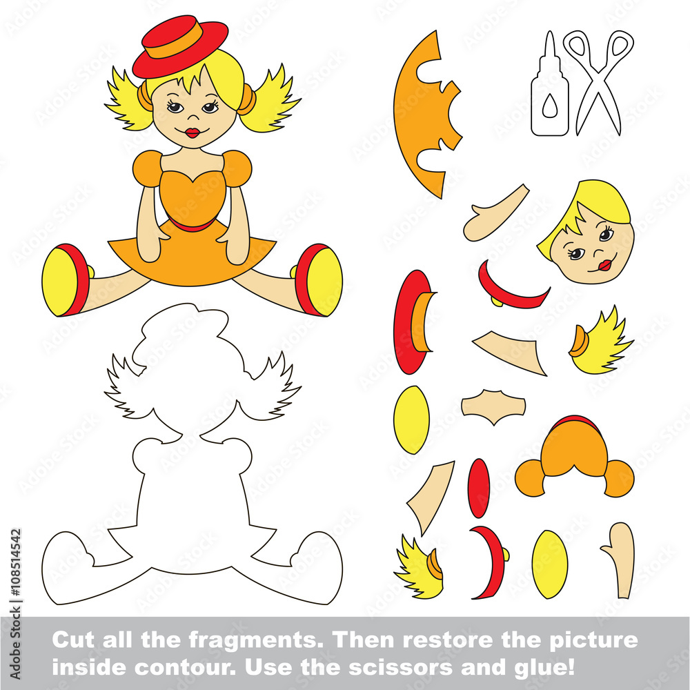 Fototapeta premium Paper kid game. Easy application for kids with Cute Doll