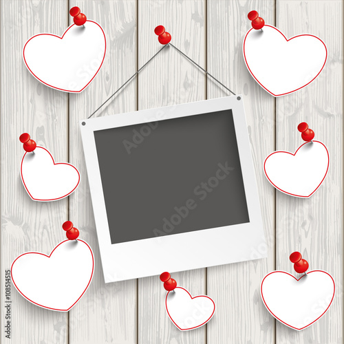 Instant Photo Frame Hanging Hearts Wood