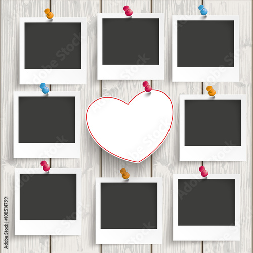 8 Instant Photo Frames Hearts Wood photo