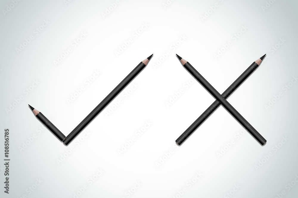 Tick and crossed composition of pencils Tick and crossed composition of pencils