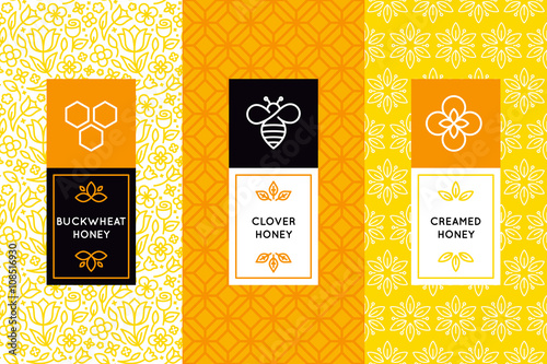 Vector logo and packaging design templates in trendy linear styl