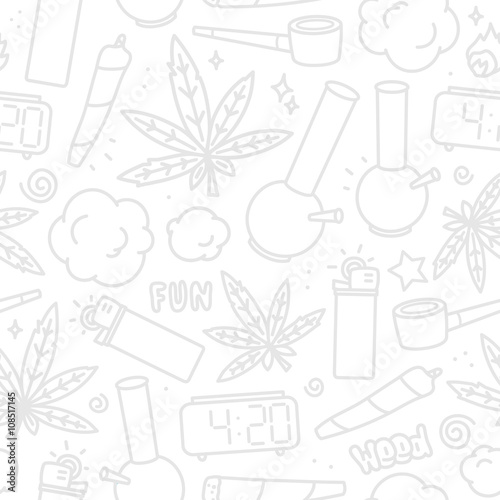 Marijuana weed cartoon seamless vector pattern white