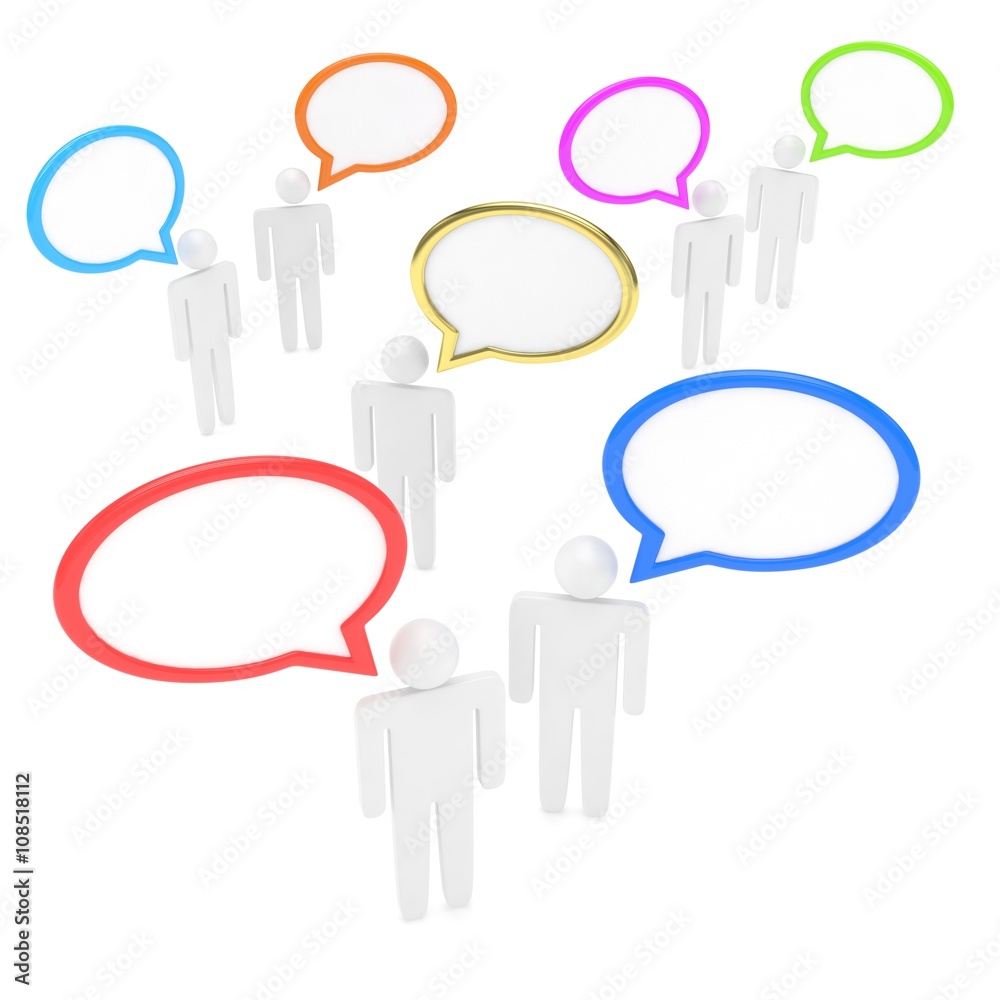 people with talk bubbles isolated over a white background. 3d rendering. people with talk bubbles isolated over a white background. 3d rendering.