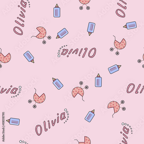 Seamless background pattern name of the newborn Olivia photo