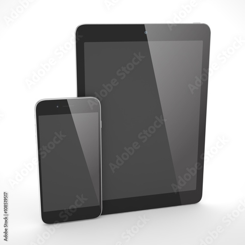 Tablet and smartphone on a white. 3d rendering.