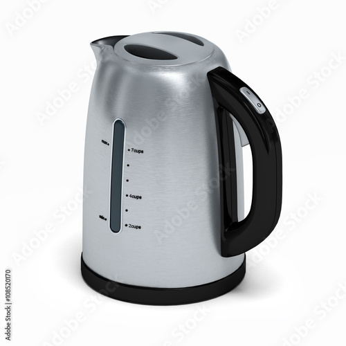 Stainless electric kettle isolated on white.3D illustration.