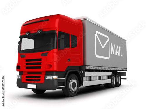 Mail truck isolated on white.3D illustration.