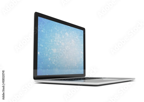 3d rendering of a laptop with blue wallpaper with app icon © Natalia Merzlyakova