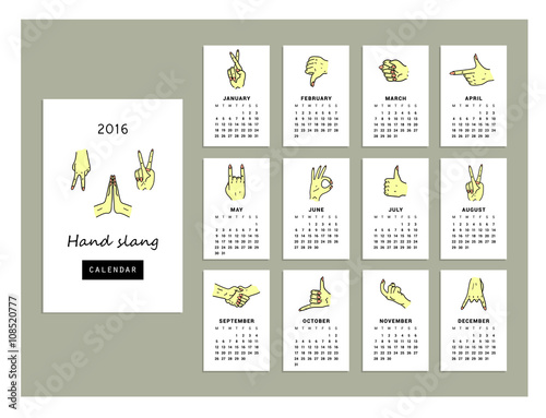 Calendar hand slang of 2016. Vector illustration. Isolated