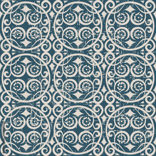 Seamless worn out antique background 040_round spiral flower vine