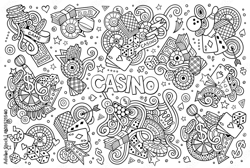 Sketchy vector hand drawn doodles cartoon set of Casino objects Sketchy vector hand drawn doodles cartoon set of Casino objects