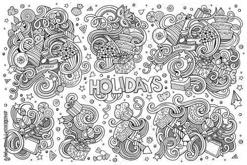 Line art set of holidays object © balabolka