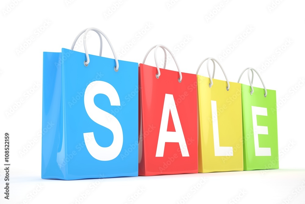 sale written on shopping bag. 3d rendering.