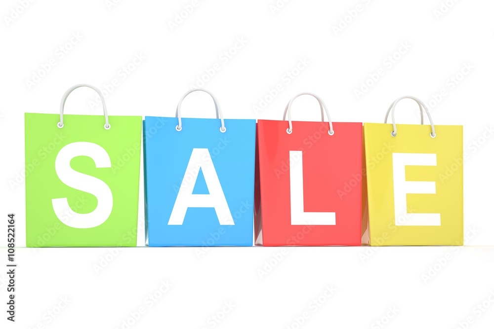 sale written on shopping bag. 3d rendering.