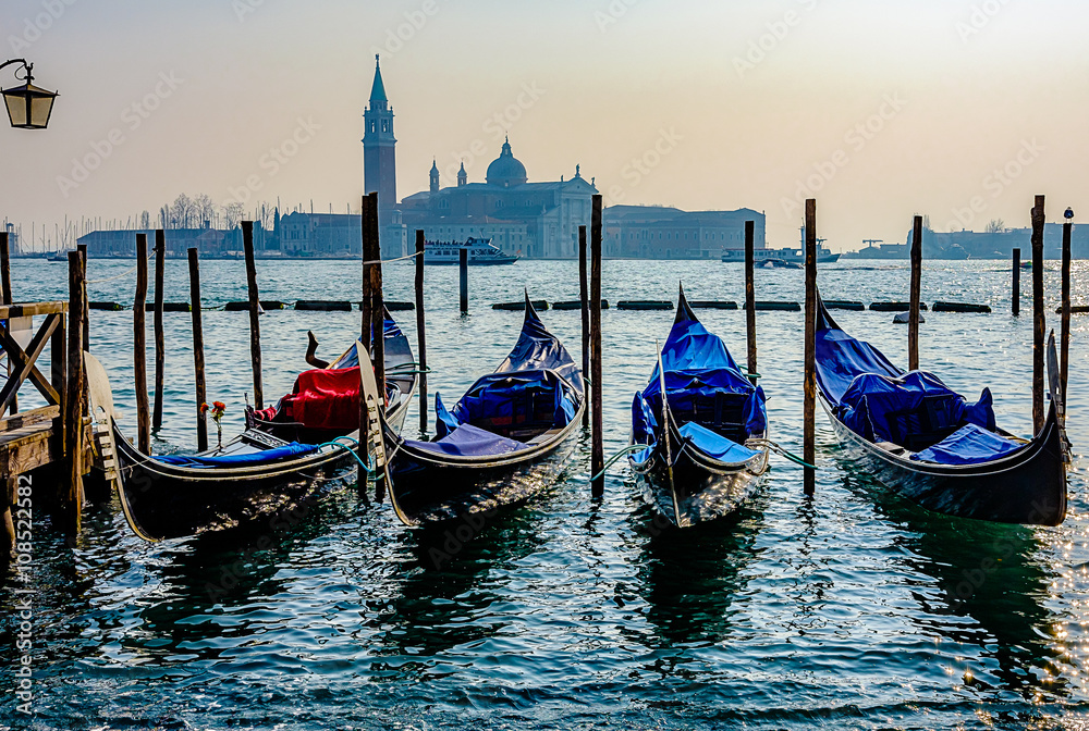 Four gondolas in Venice