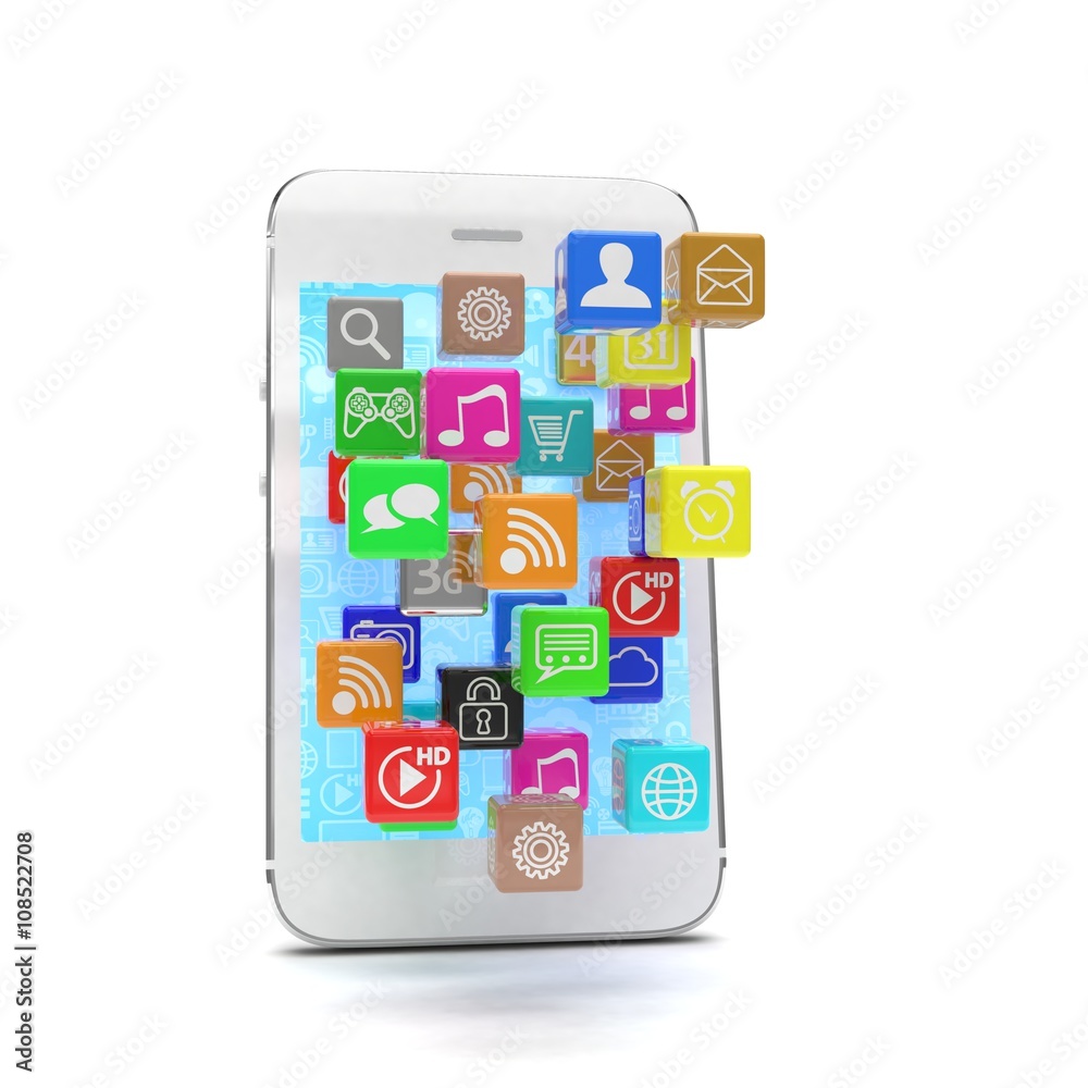 icon app fall in smart phone. 3d rendering. icon app fall in smart phone. 3d rendering.