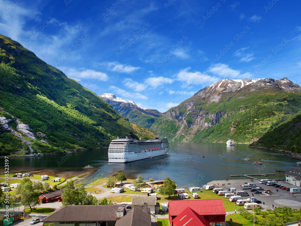 cruise ship in norvegian fjiord