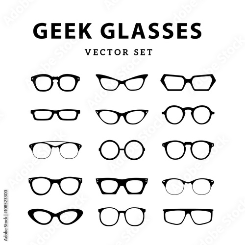 Set of glasses. Vector illustration on white background. Glasses model icons, man, women frames. Sunglasses, eyeglasses isolated on white. silhouettes. Different shapes, frame, styles
