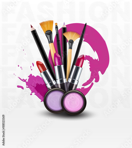vector background with cosmetics and make-up objects 